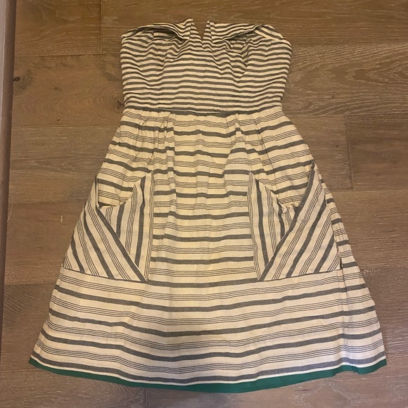 Anthropologie Maeve Changing Stripes Beige Gray Strapless Dress Size 6 - Picture 3 of 3